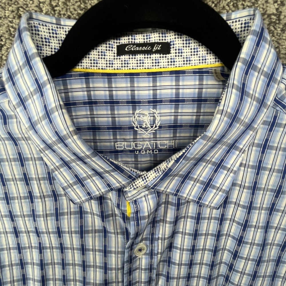 Bugatchi Uomo Blue Gray Striped Classic Fit Dress Shirt Mens XL Long Sleeve